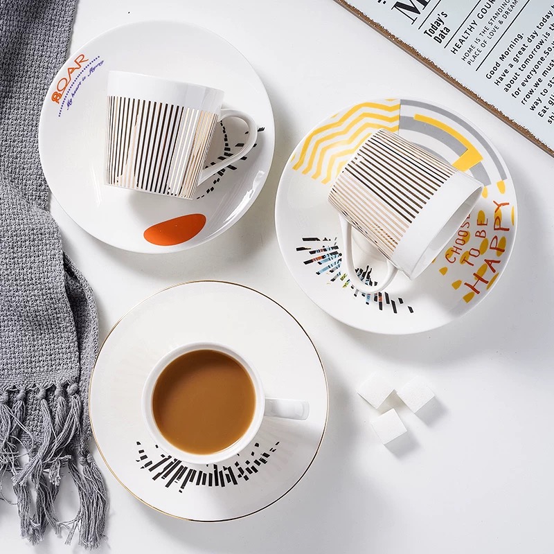 Nordic Creative Lovely Ceramic Mirror Reflection Coffee Mug and Saucer Set