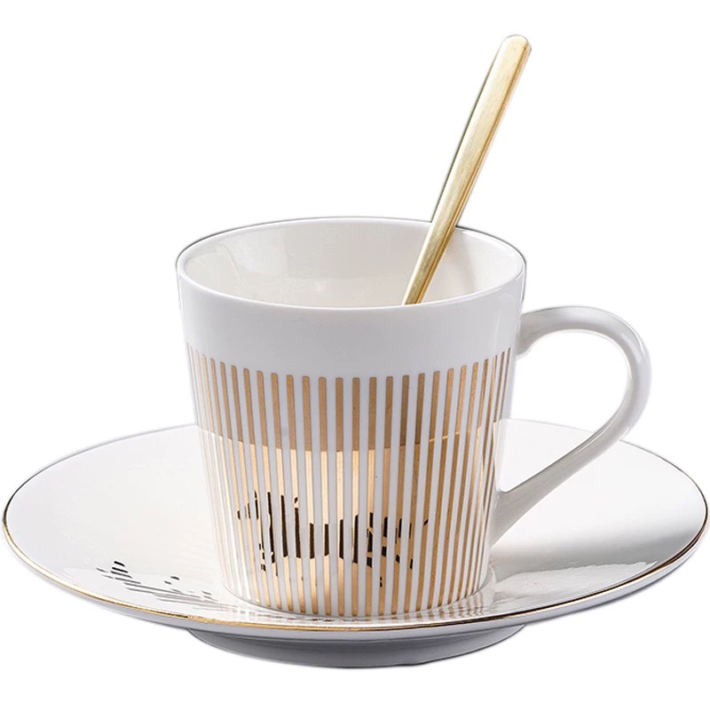 Reflection Leopard Ceramic Tea Mug With Dish Home Gold Silver Titanium Mirror Coffee Saucer Cup Set