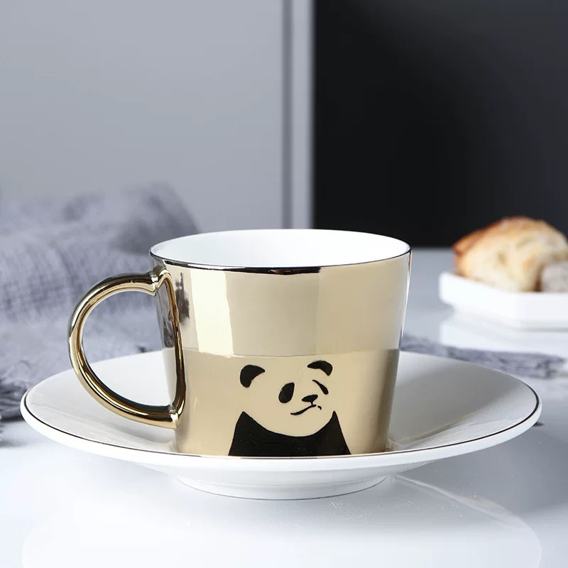 Coffee Cup Ceramic Cup Plating Reflection Mirror Cup with Saucer Set
