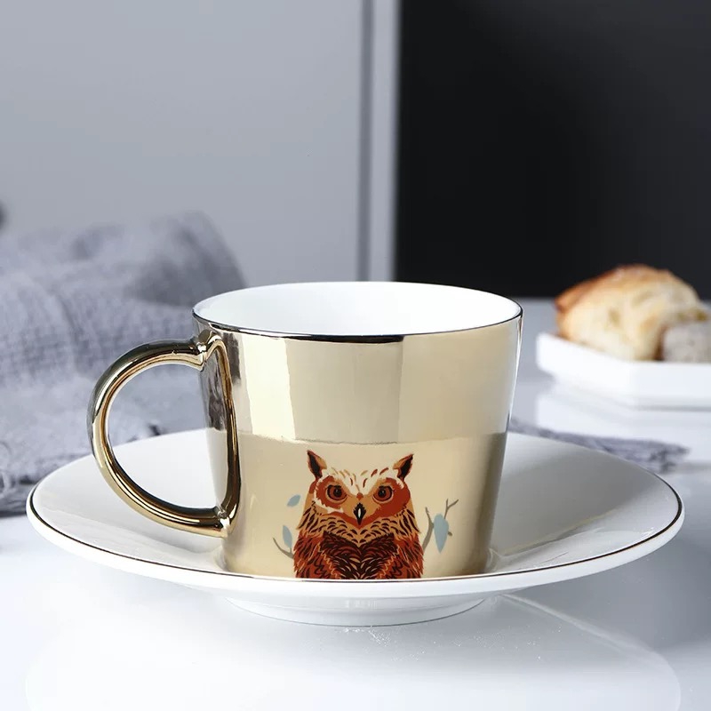 Custom Reflection Coffee Plate Ceramic Tea Coffee Espresso Gold Silver Mirror Mug Ceramic Tea Cup and Saucers