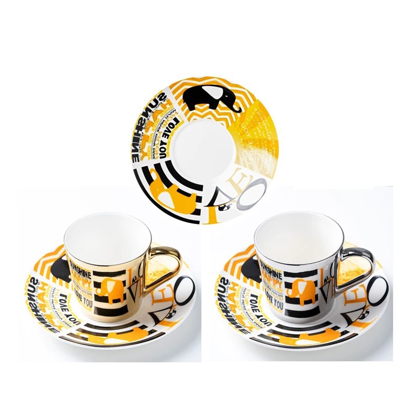 Floral PrintTea Cups Electroplated Mirror Coffee Ceramic Mugs