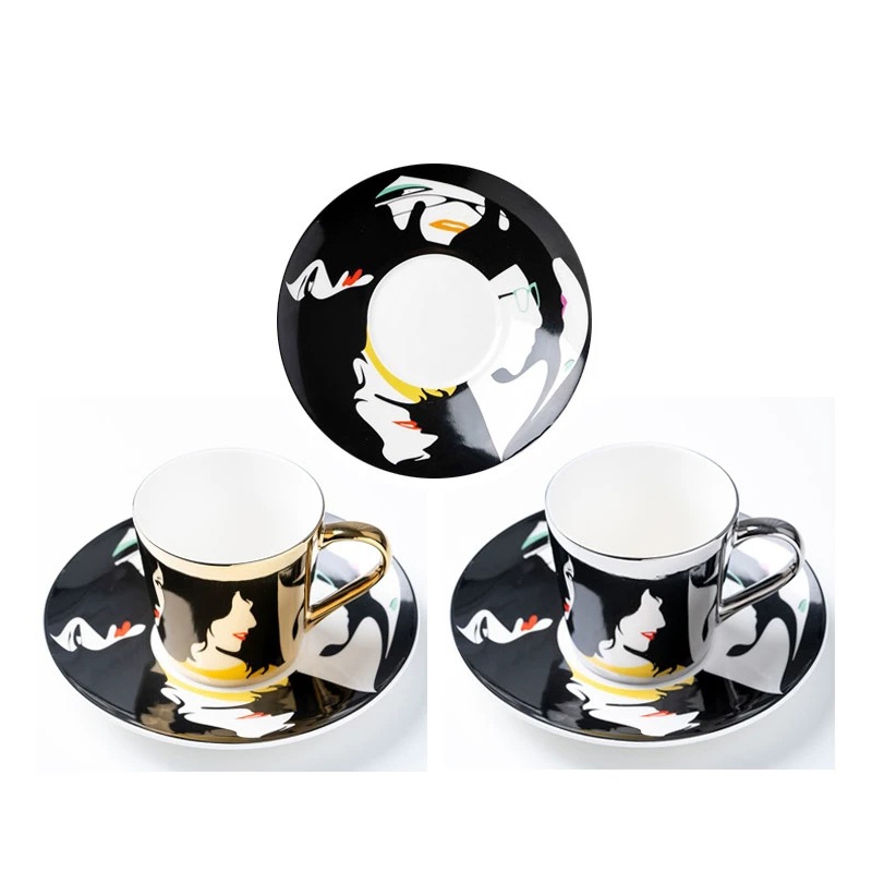 Unique Electroplated Reflection Mirror Porcelain Saucer Set Modern Design Tea