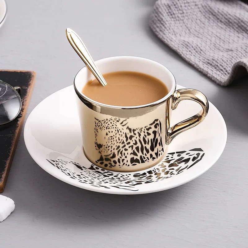 Coffee Cup Ceramic Cup Plating Reflection Mirror Cup with Saucer Set