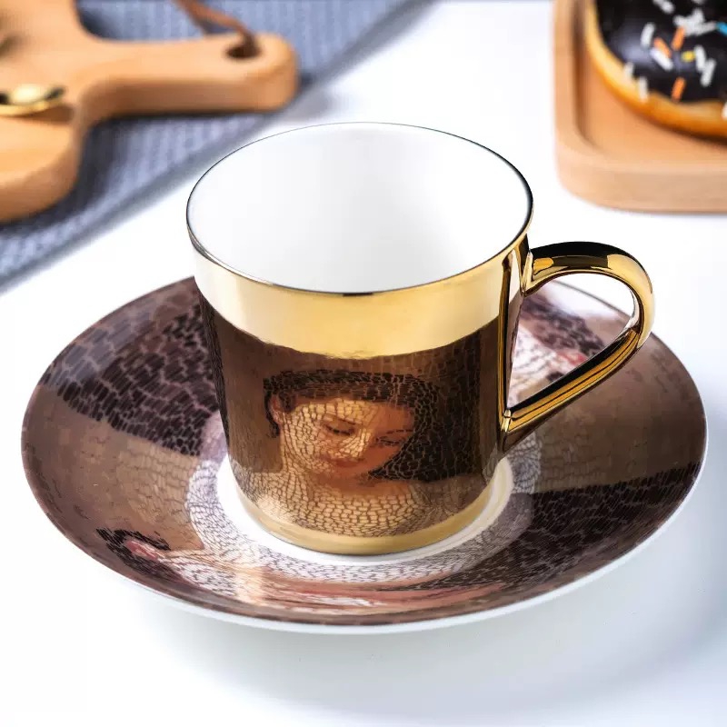 Wholesale Green Personalized Ceramic Coffee Mug Custom French Retro Flower Design Reflection Mirror  Coffee Cups