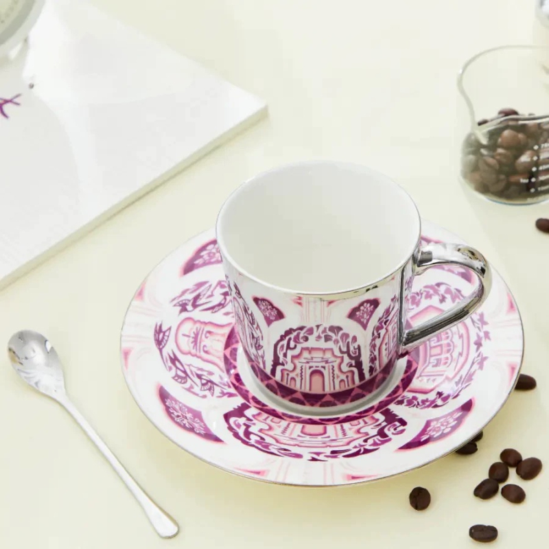 Eco Friendly Ceramic Tea Coffee Mirror Cup and Saucer Set