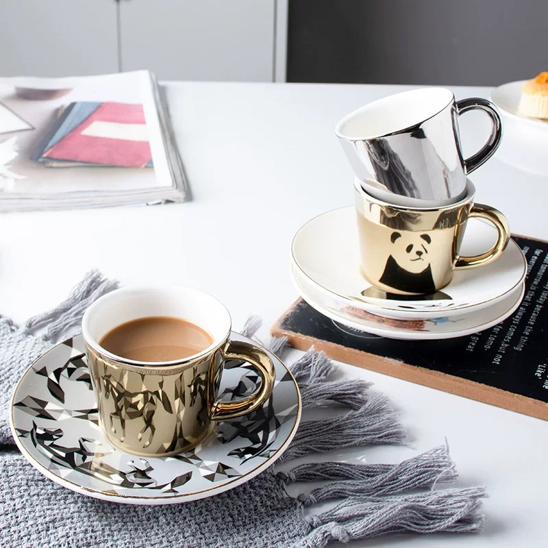 Creative Lovely Ceramic Mirror Reflection Coffee Cup and Saucer