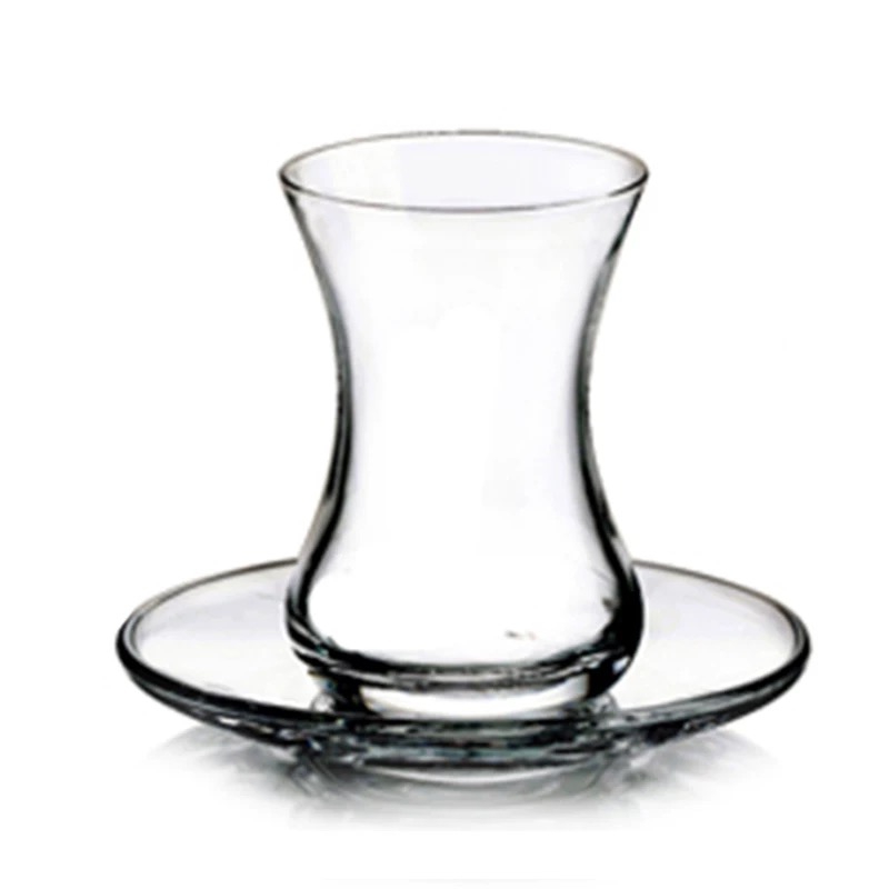 New Design Fancy Waist Shot Glass Black Tea Tulip Turkish Teacups with Saucers