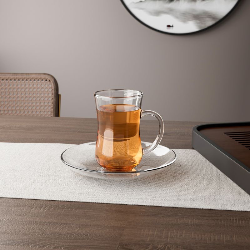 Turkish Simple Clear Glass Mug Tea Glass Set  with Handle Customized Drinking Glassware Tea Mug