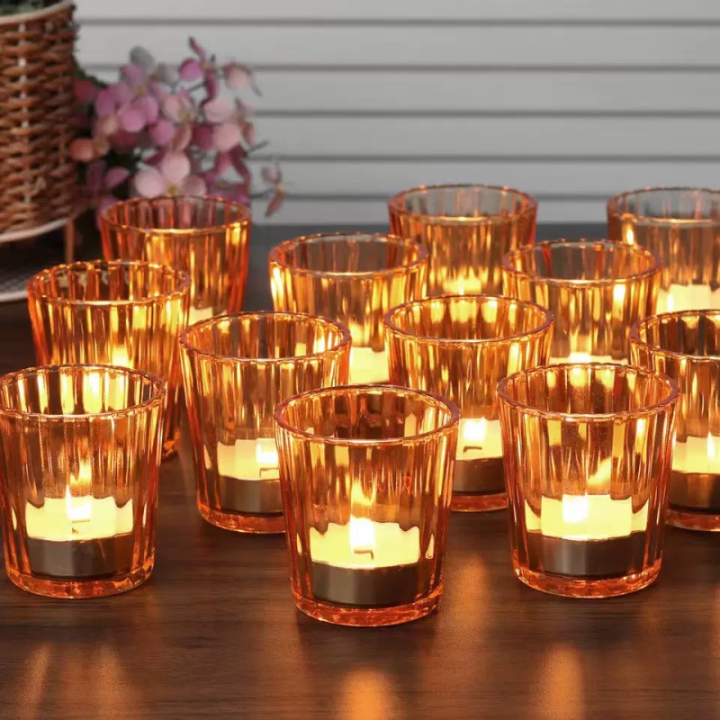 Patterned Glass Candle Cup Diagonal Striped Candle Holder 
